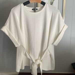 Express Cream Tie-Front Short Sleeve Top